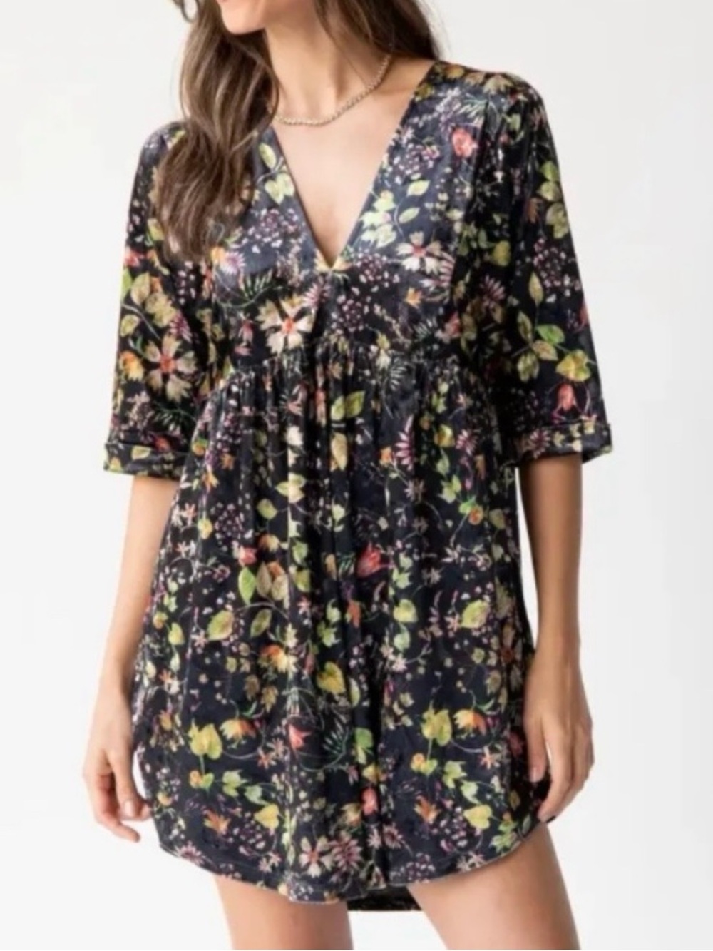 Natural Life Stella Velvet Mini Dress Babydoll Floral Size S